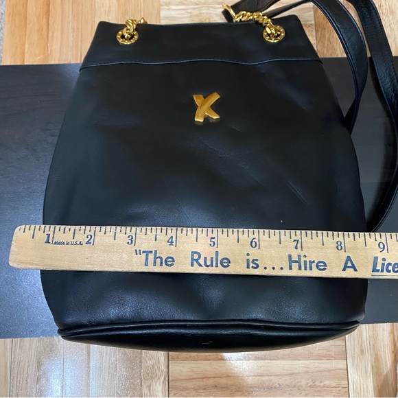 Vintage PALOMA PICASSO Italian Black Leather Gold Chain Handle Shoulder Bag - Picture 7 of 16
